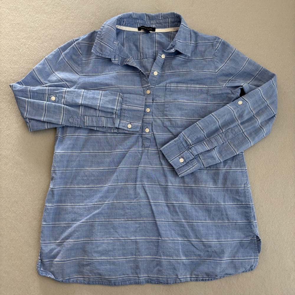 Tommy Hilfiger Womens Blue White Striped Cotton Popover Shirt Size M Long Sleeve